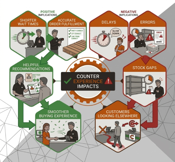Common counter sales challenges for PVF wholesalers, including inventory gaps, product location issues, and order entry delays